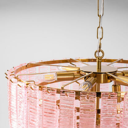 Opalora Pink Glass Chandelier - Elegant Design with Adjustable Height