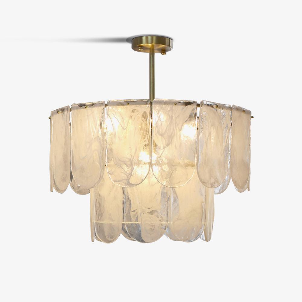 Elegant Metal Glass Chandelier with Adjustable Height & Soft Lighting