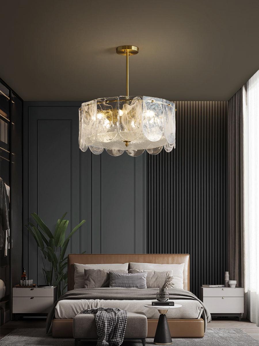 Elegant Metal Glass Chandelier with Adjustable Height & Soft Lighting