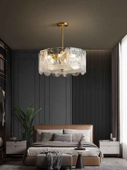 Elegant Metal Glass Chandelier with Adjustable Height & Soft Lighting