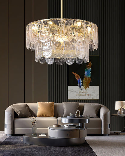 Elegant Metal Glass Chandelier with Adjustable Height & Soft Lighting