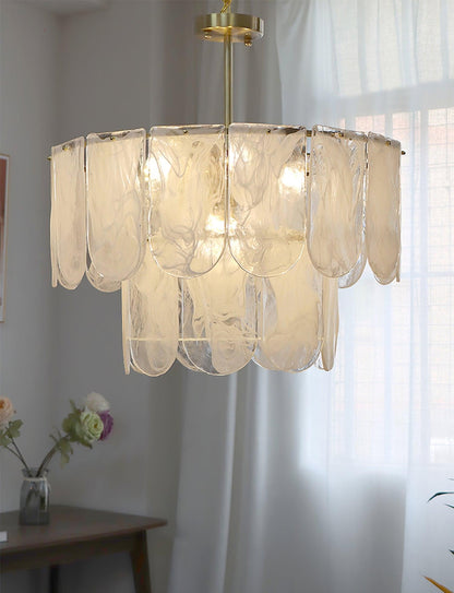 Elegant Metal Glass Chandelier with Adjustable Height & Soft Lighting