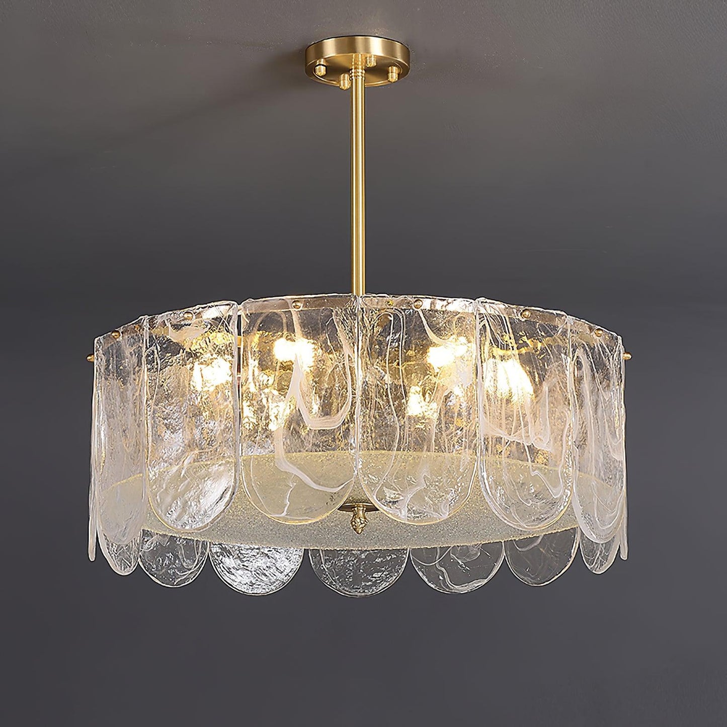 Elegant Metal Glass Chandelier with Adjustable Height & Soft Lighting