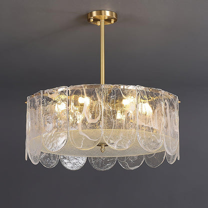 Elegant Metal Glass Chandelier with Adjustable Height & Soft Lighting