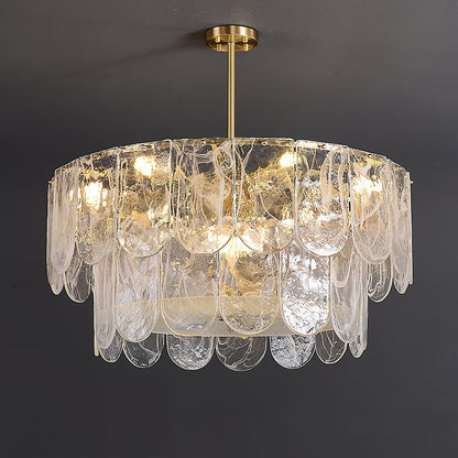 Elegant Metal Glass Chandelier with Adjustable Height & Soft Lighting