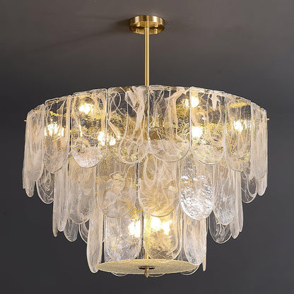 Elegant Metal Glass Chandelier with Adjustable Height & Soft Lighting
