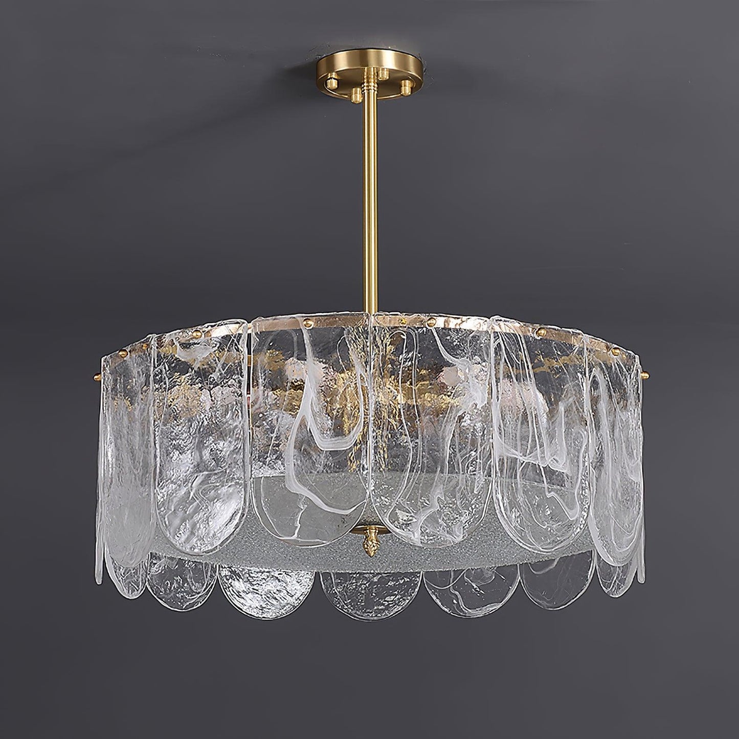 Elegant Metal Glass Chandelier with Adjustable Height & Soft Lighting