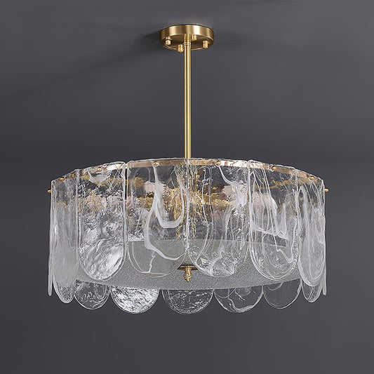 Elegant Metal Glass Chandelier with Adjustable Height & Soft Lighting
