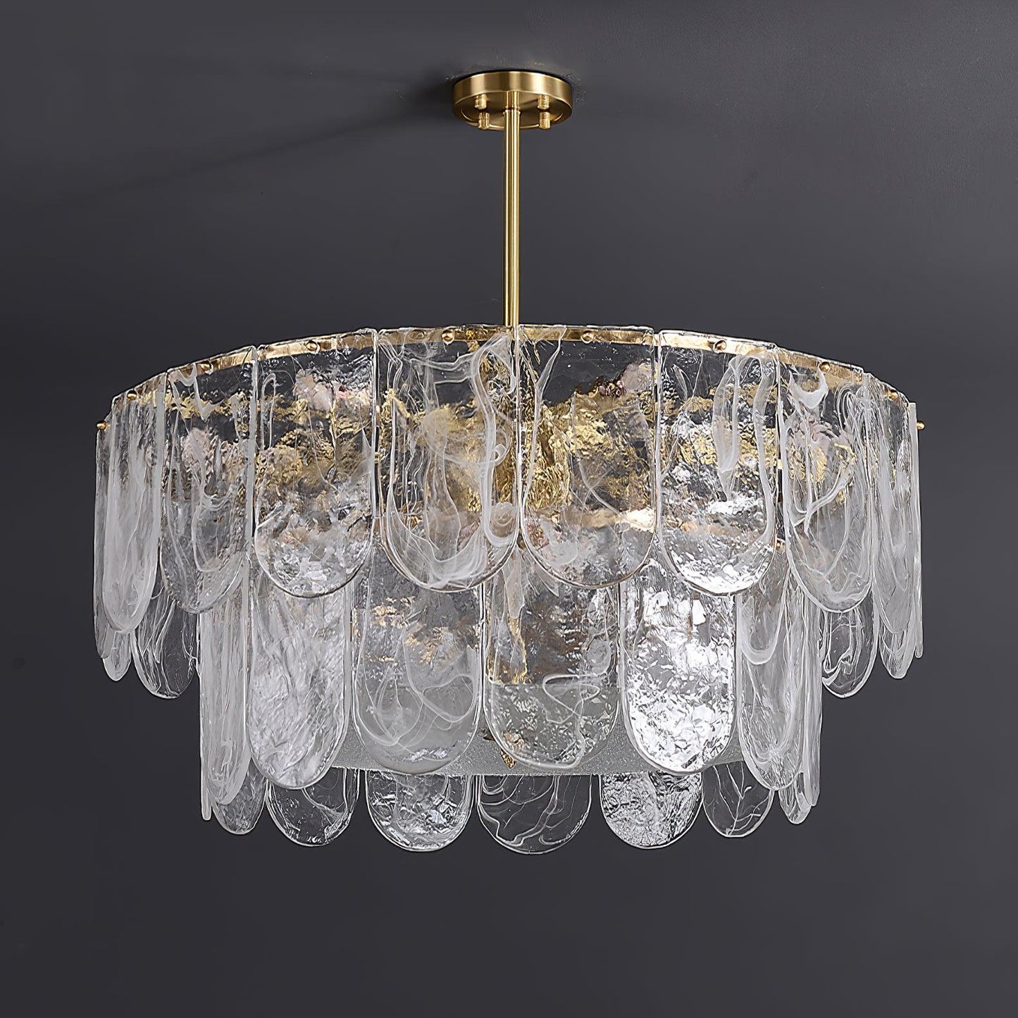 Elegant Metal Glass Chandelier with Adjustable Height & Soft Lighting