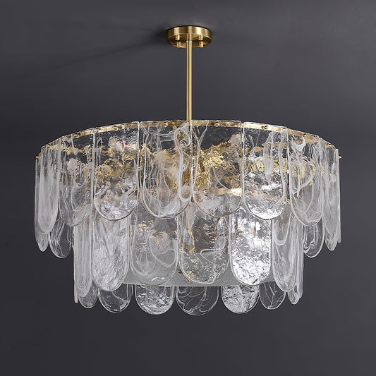 Elegant Metal Glass Chandelier with Adjustable Height & Soft Lighting