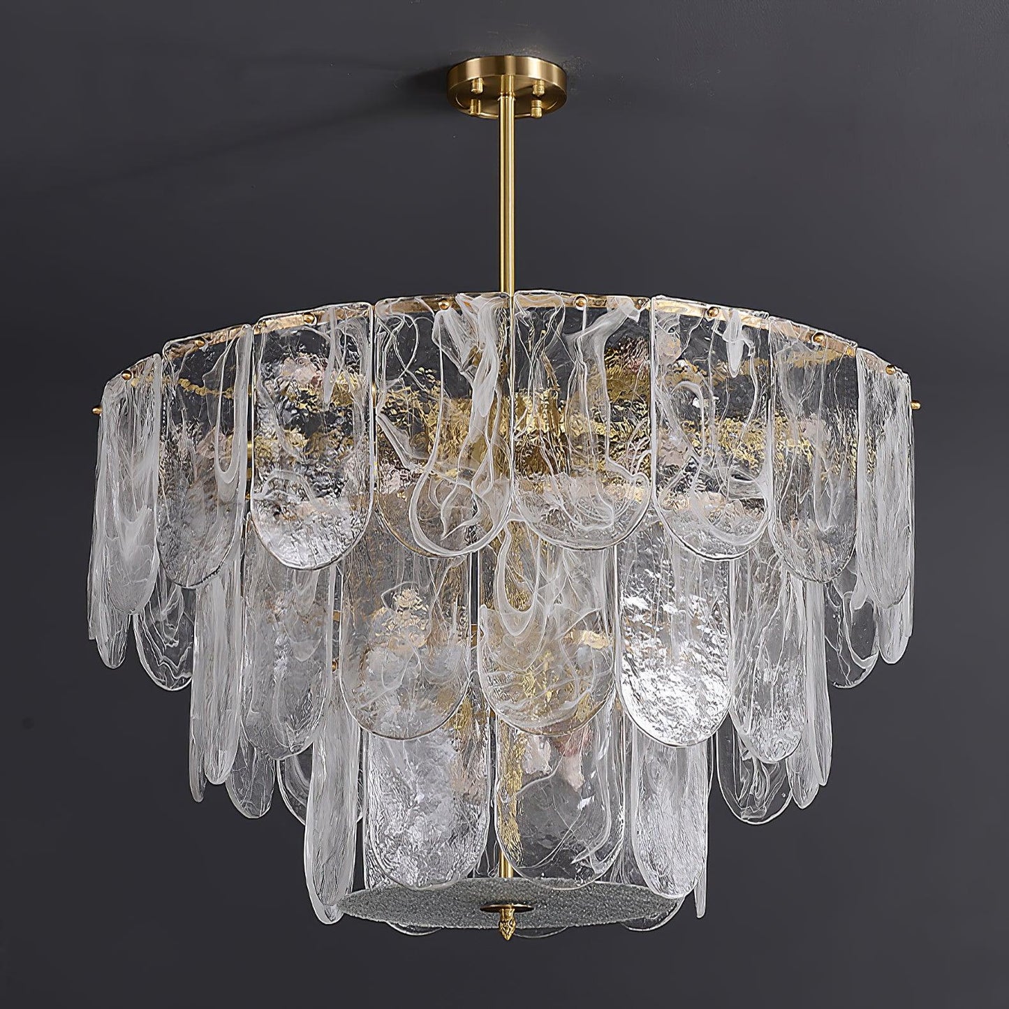 Elegant Metal Glass Chandelier with Adjustable Height & Soft Lighting