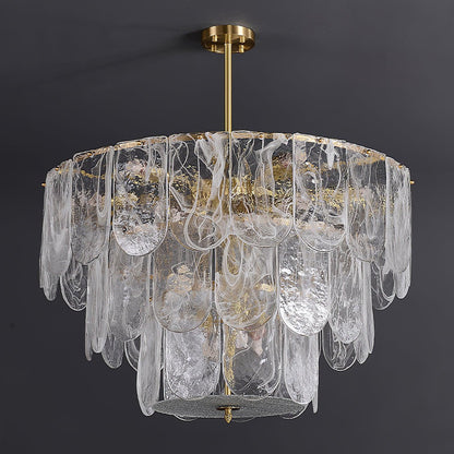 Elegant Metal Glass Chandelier with Adjustable Height & Soft Lighting