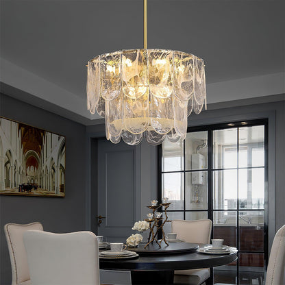 Elegant Metal Glass Chandelier with Adjustable Height & Soft Lighting