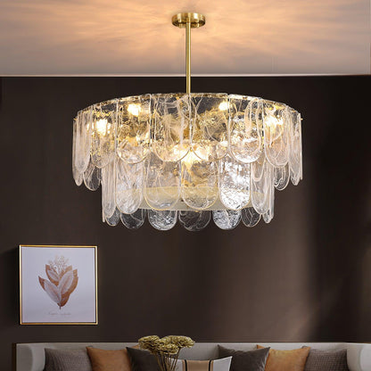 Elegant Metal Glass Chandelier with Adjustable Height & Soft Lighting
