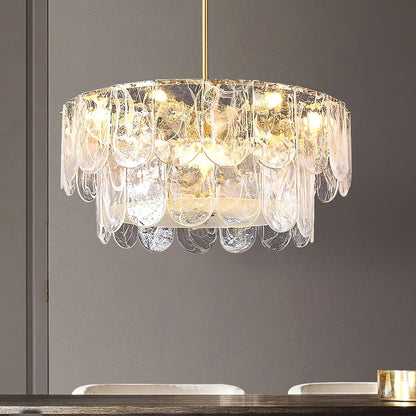 Elegant Metal Glass Chandelier with Adjustable Height & Soft Lighting