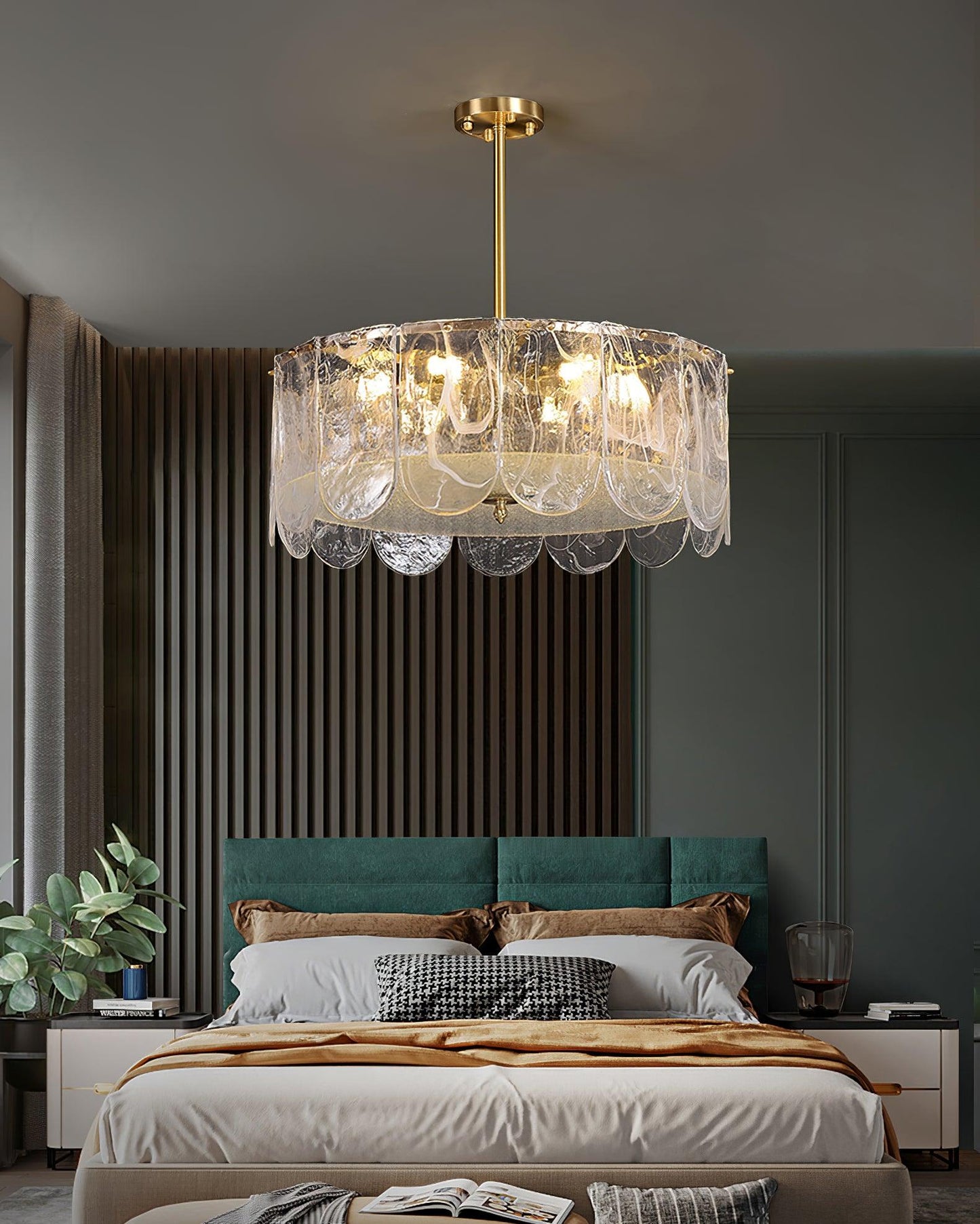 Elegant Metal Glass Chandelier with Adjustable Height & Soft Lighting