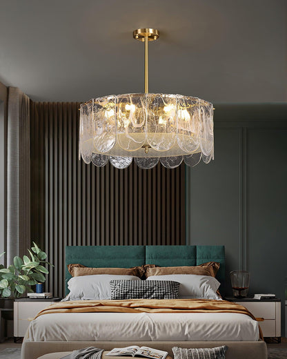 Elegant Metal Glass Chandelier with Adjustable Height & Soft Lighting