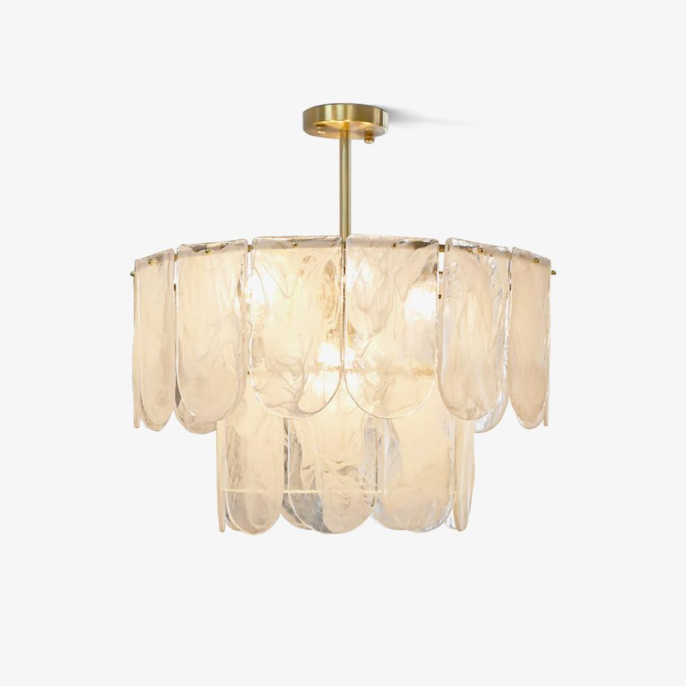 Elegant Metal Glass Chandelier with Adjustable Height & Soft Lighting