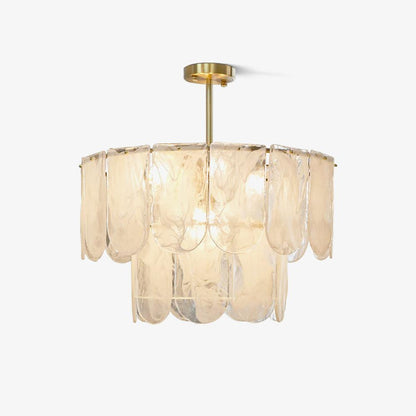 Elegant Metal Glass Chandelier with Adjustable Height & Soft Lighting