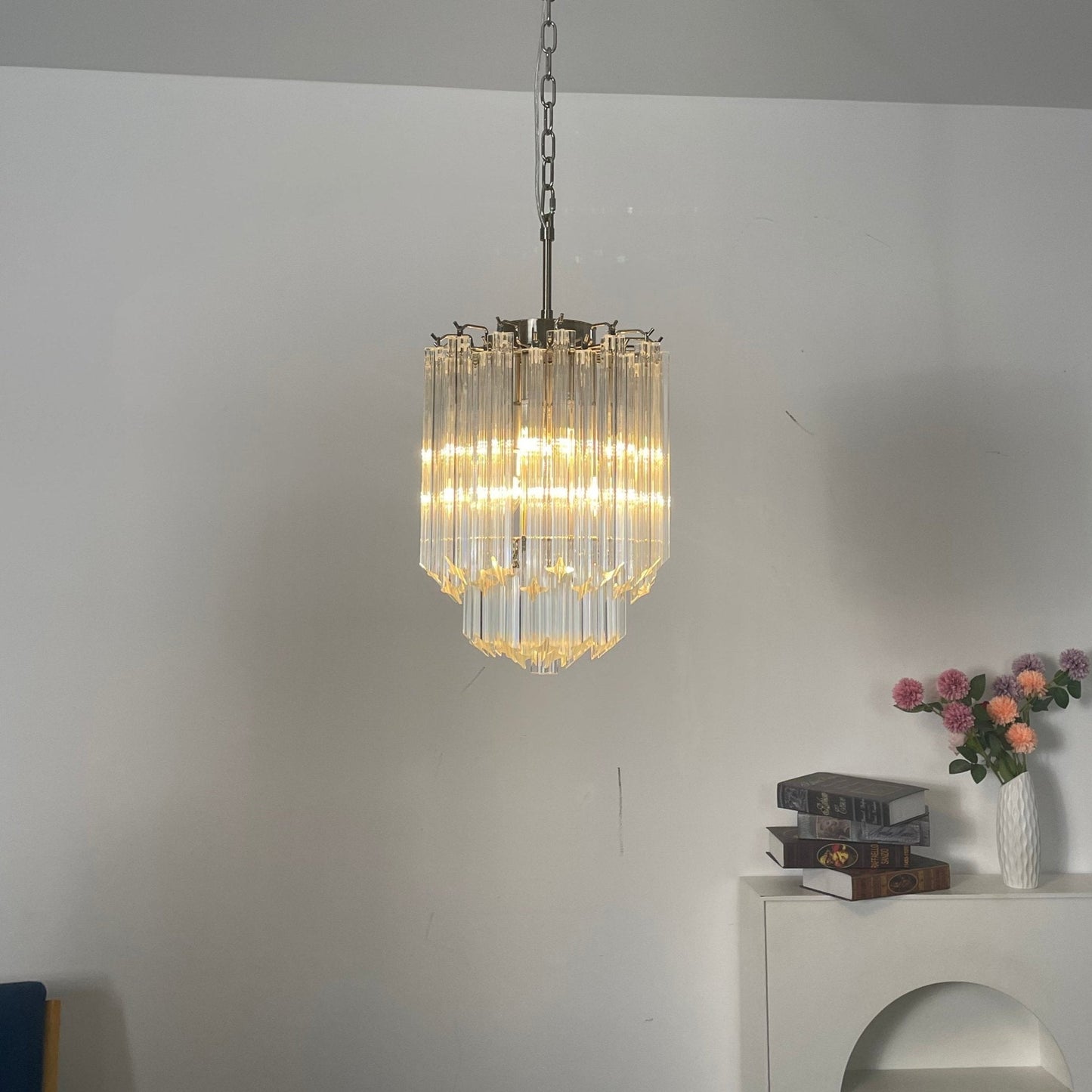 Elegant Transparent Glass Prism Chandelier with Adjustable Height & LE