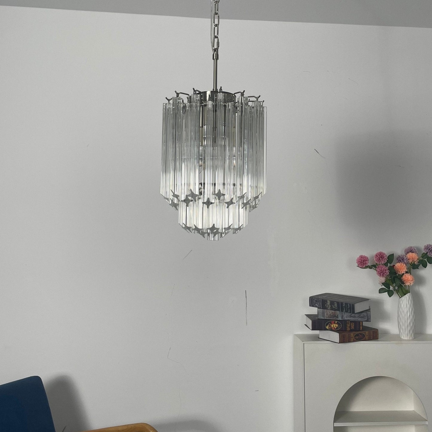 Elegant Transparent Glass Prism Chandelier with Adjustable Height & LE