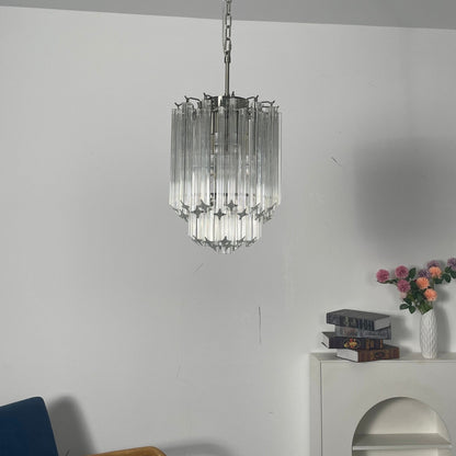 Elegant Transparent Glass Prism Chandelier with Adjustable Height & LE