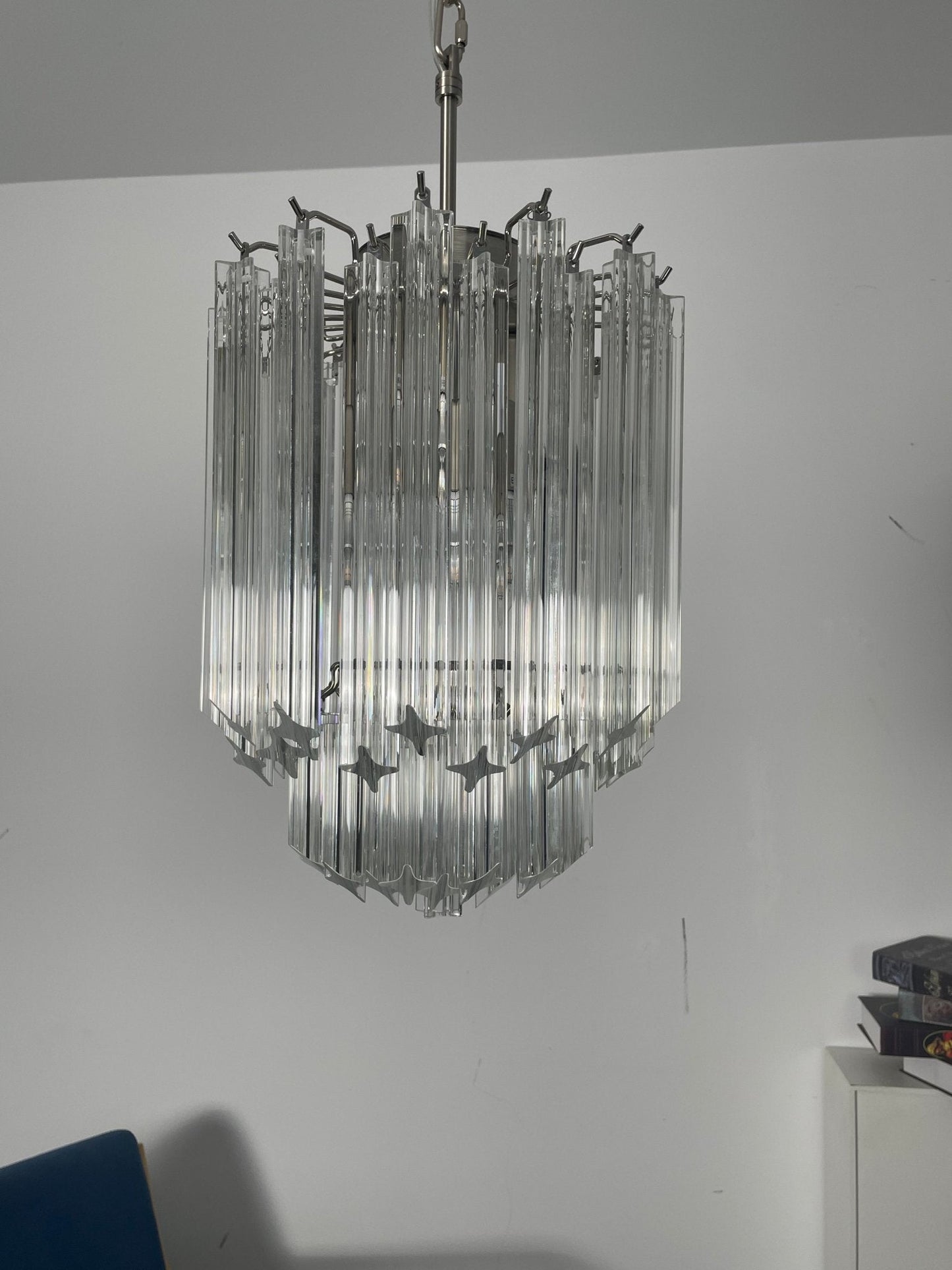 Elegant Transparent Glass Prism Chandelier with Adjustable Height & LE