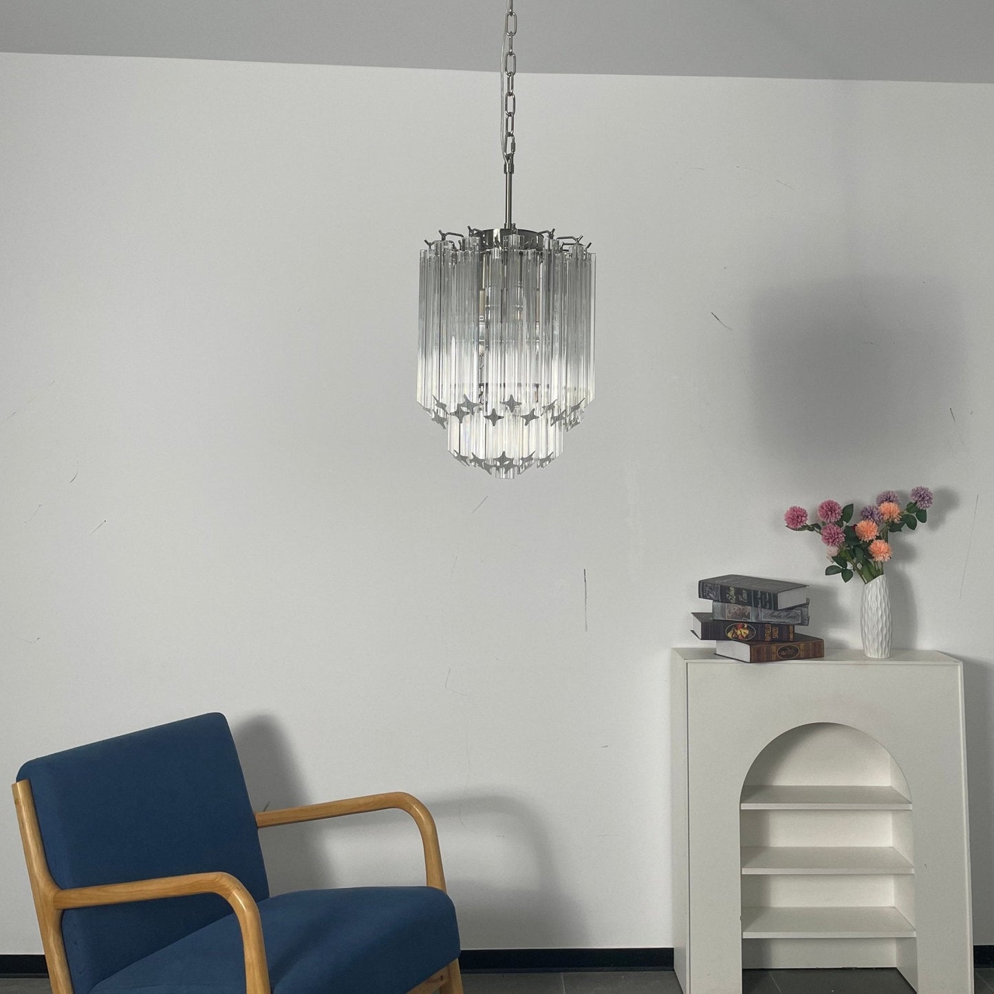 Elegant Transparent Glass Prism Chandelier with Adjustable Height & LE