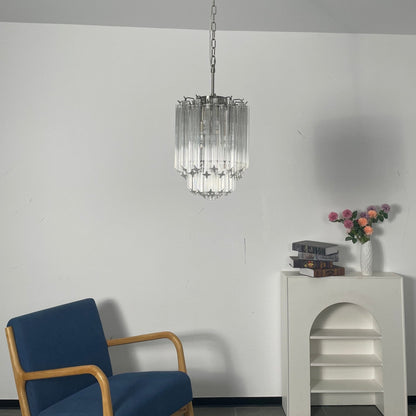 Elegant Transparent Glass Prism Chandelier with Adjustable Height & LE