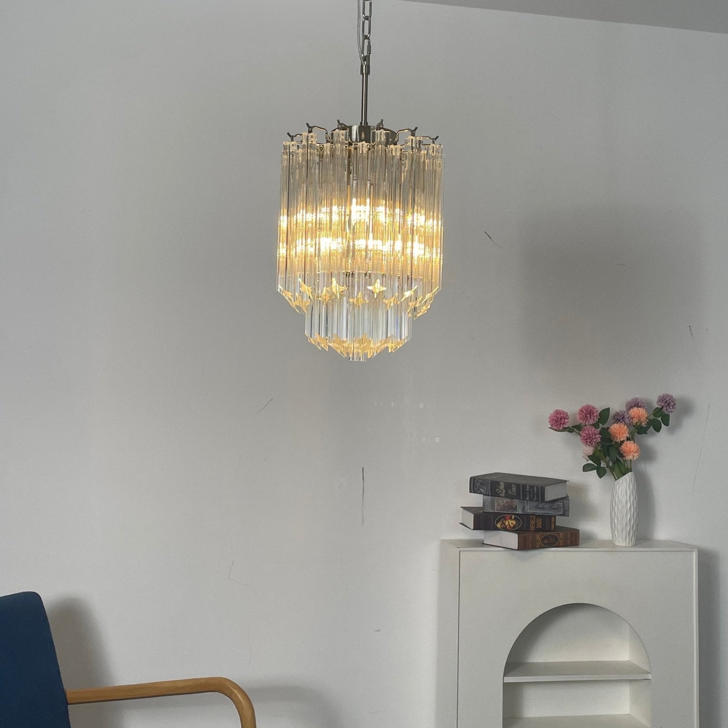 Elegant Transparent Glass Prism Chandelier with Adjustable Height & LE