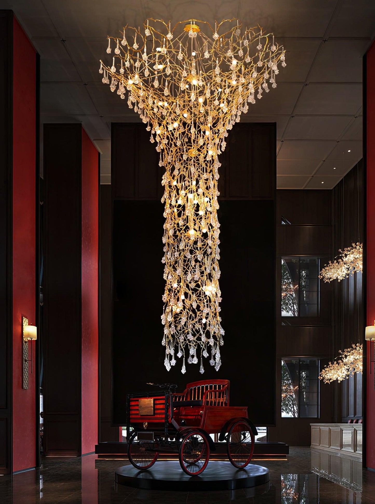 Tree Branch Staircase Chandelier - Rustic Design with Adjustable Heigh