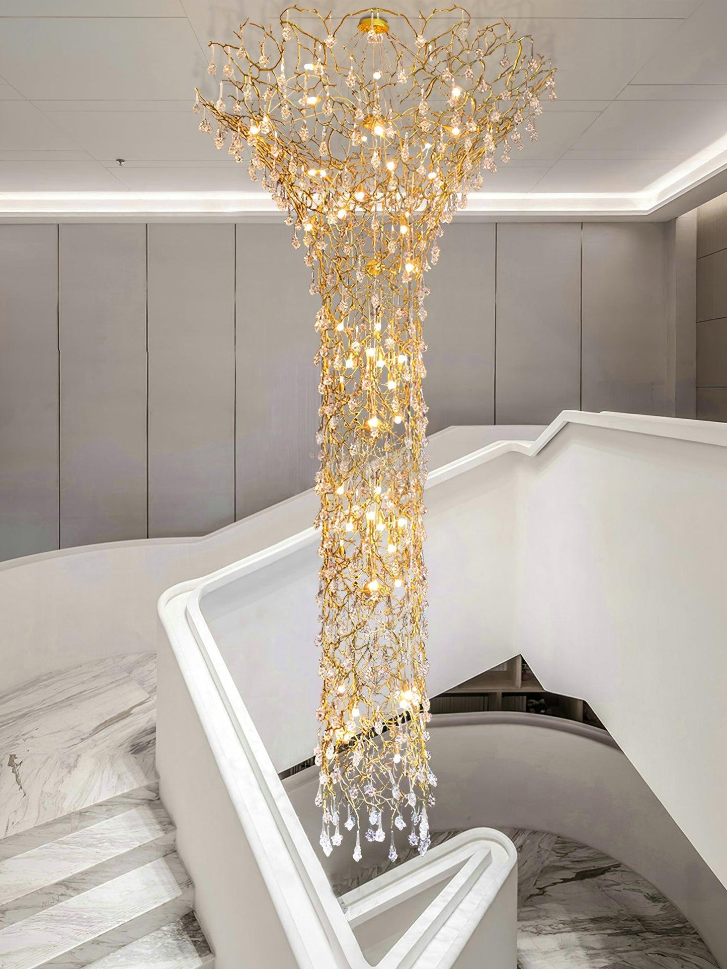 Tree Branch Staircase Chandelier - Rustic Design with Adjustable Heigh