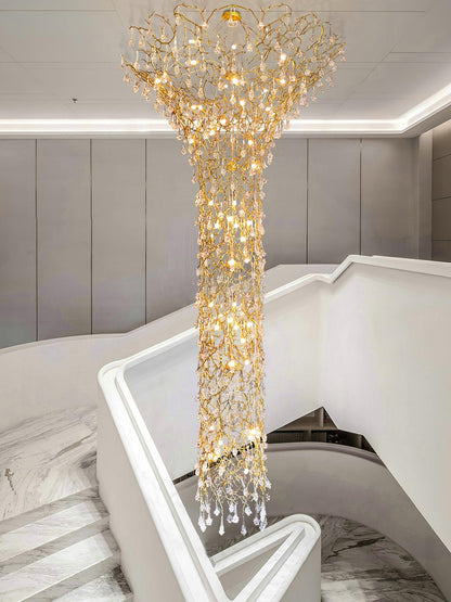 Tree Branch Staircase Chandelier - Rustic Design with Adjustable Heigh
