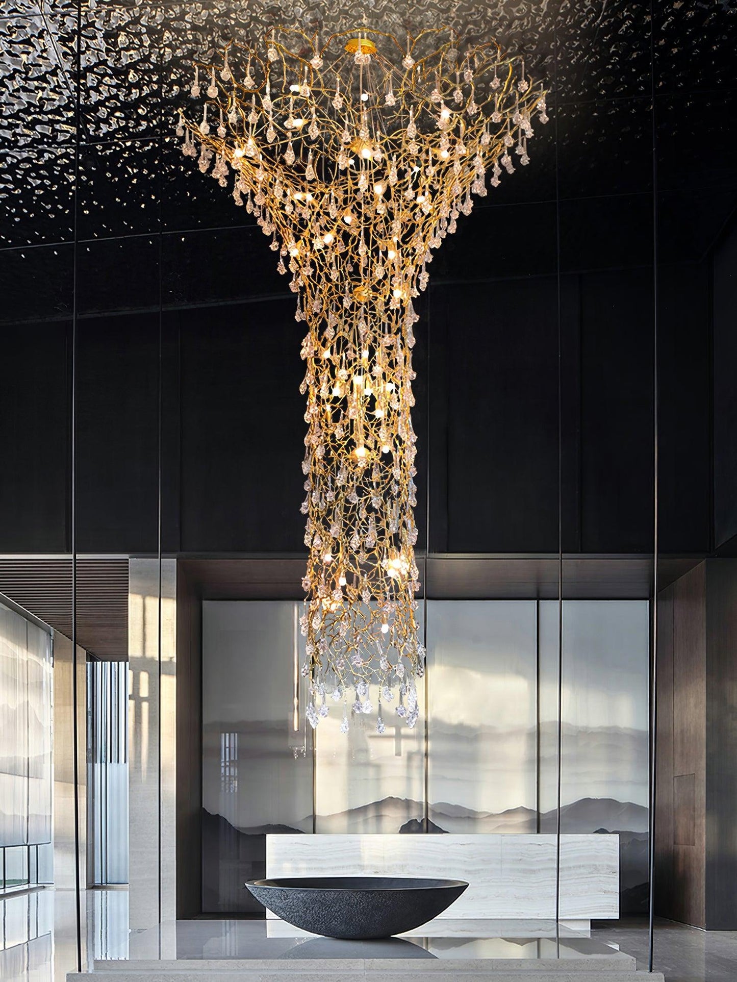 Tree Branch Staircase Chandelier - Rustic Design with Adjustable Heigh