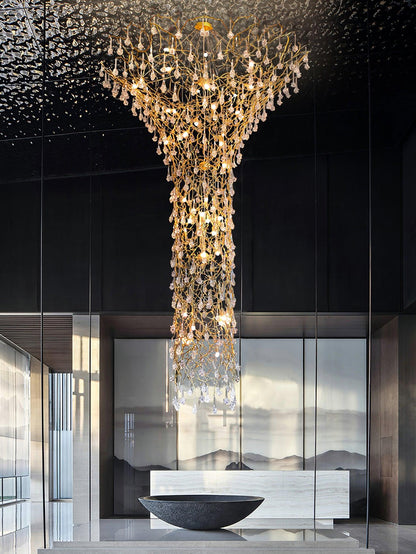 Tree Branch Staircase Chandelier - Rustic Design with Adjustable Heigh