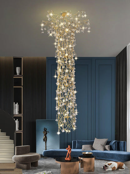 Tree Branch Staircase Chandelier - Rustic Design with Adjustable Heigh