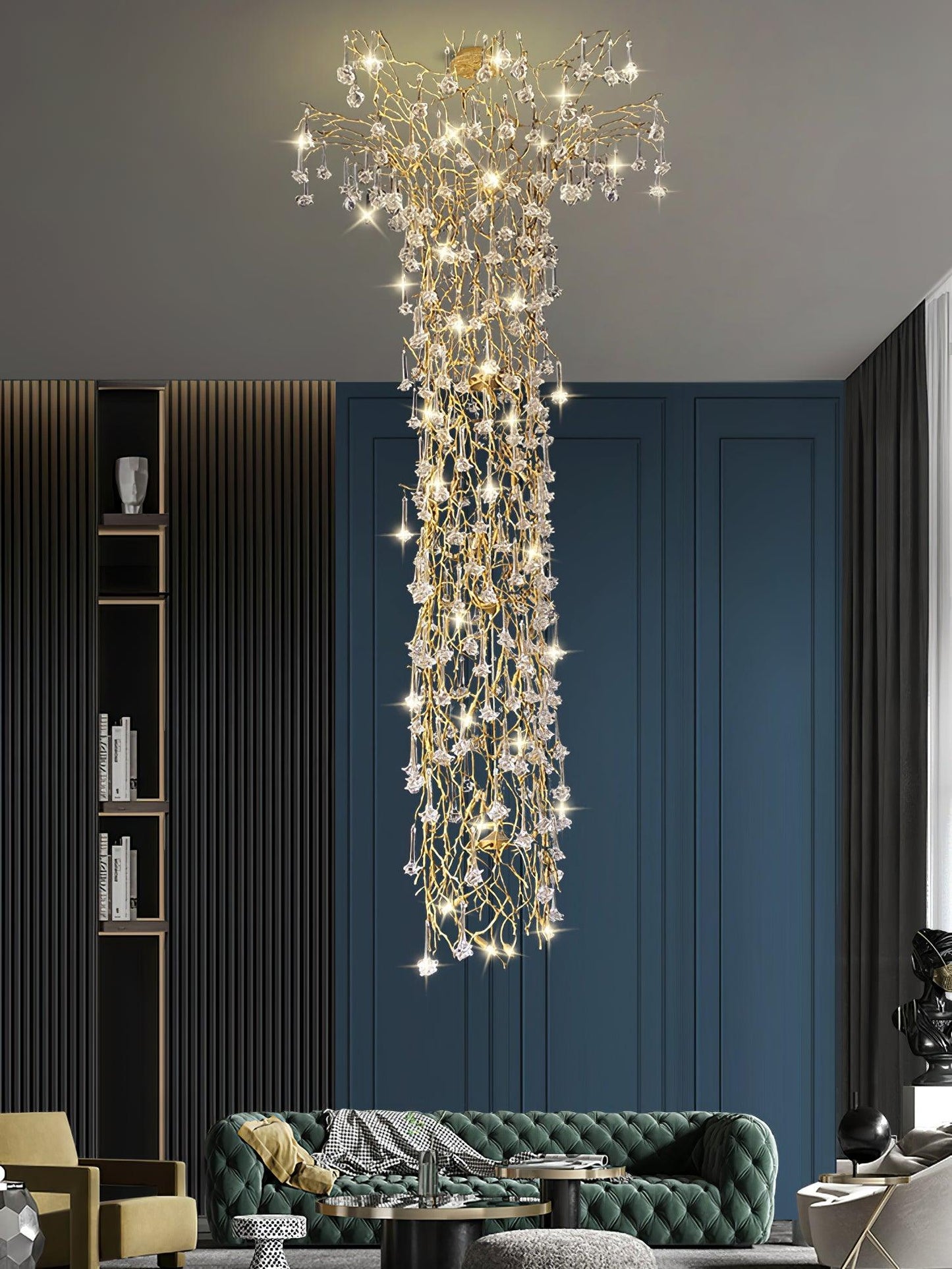 Tree Branch Staircase Chandelier - Rustic Design with Adjustable Heigh