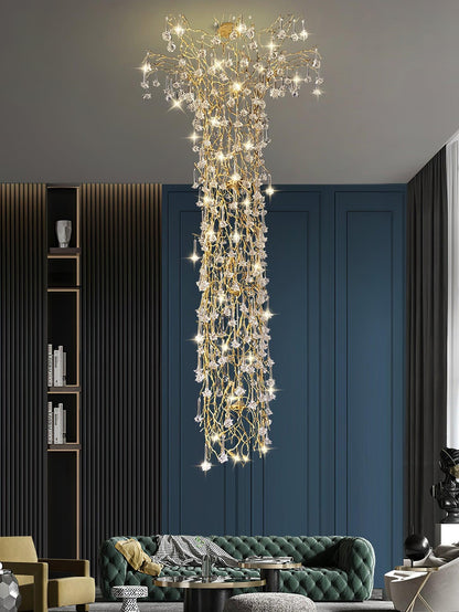 Tree Branch Staircase Chandelier - Rustic Design with Adjustable Heigh