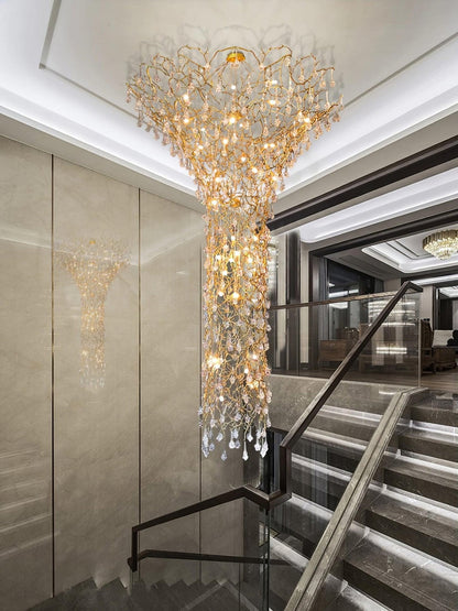 Tree Branch Staircase Chandelier - Rustic Design with Adjustable Heigh