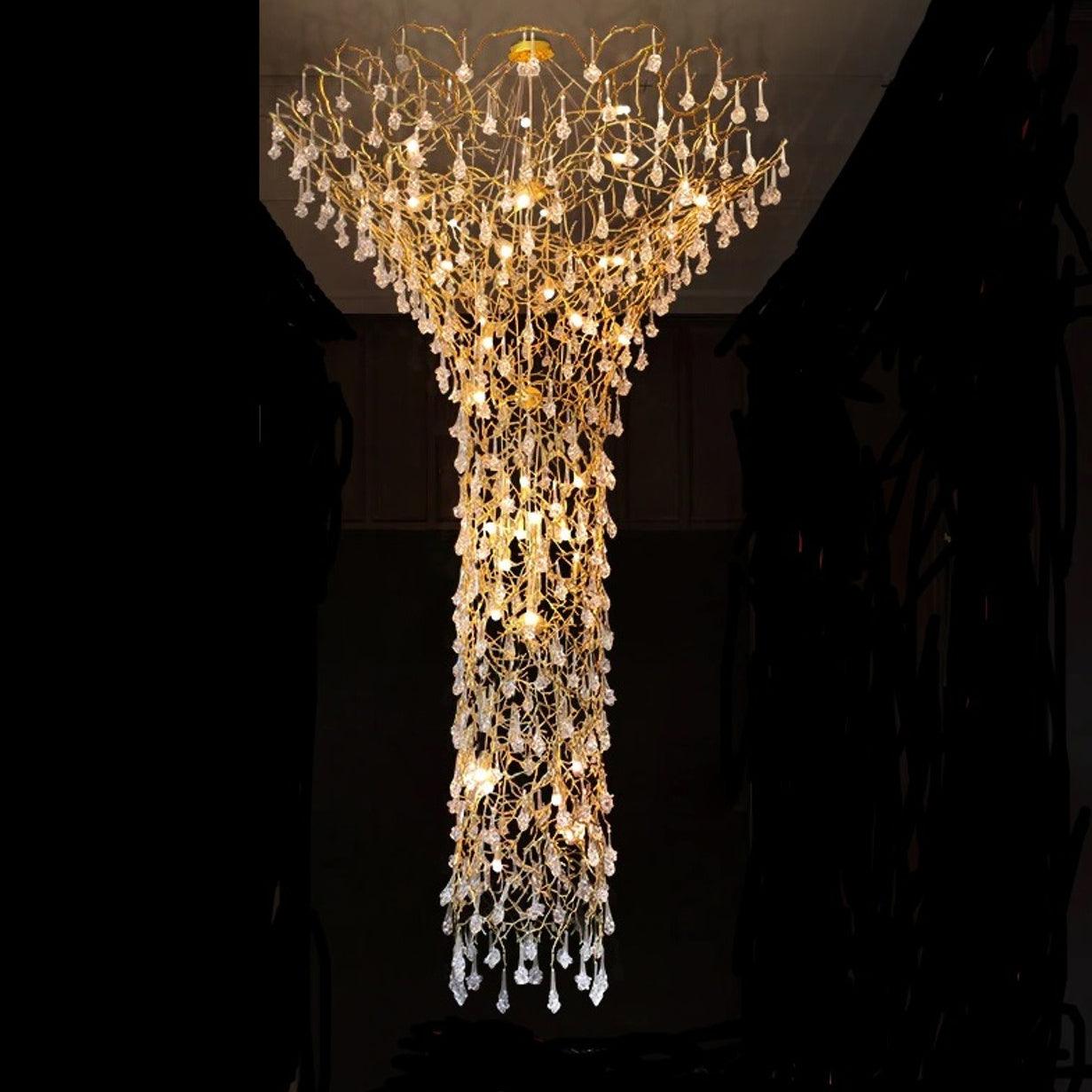 Tree Branch Staircase Chandelier - Rustic Design with Adjustable Heigh