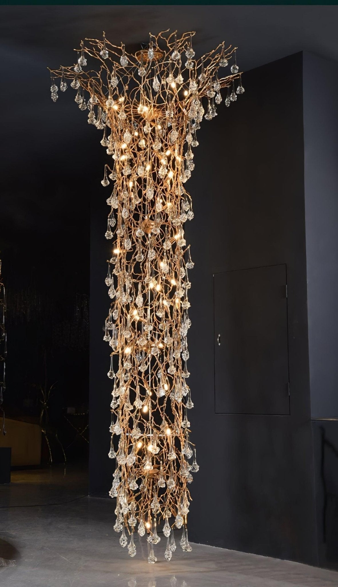 Tree Branch Staircase Chandelier - Rustic Design with Adjustable Heigh