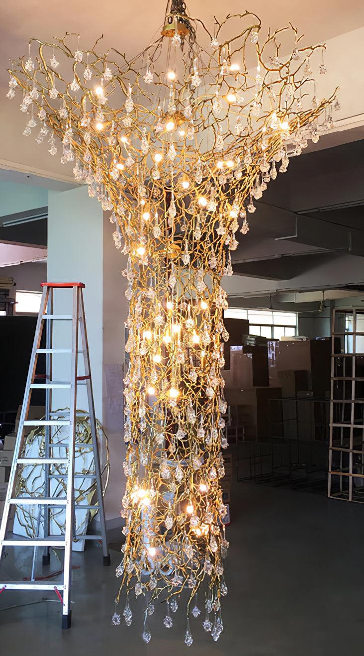 Tree Branch Staircase Chandelier - Rustic Design with Adjustable Heigh