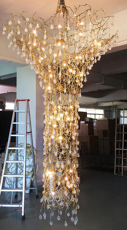 Tree Branch Staircase Chandelier - Rustic Design with Adjustable Heigh