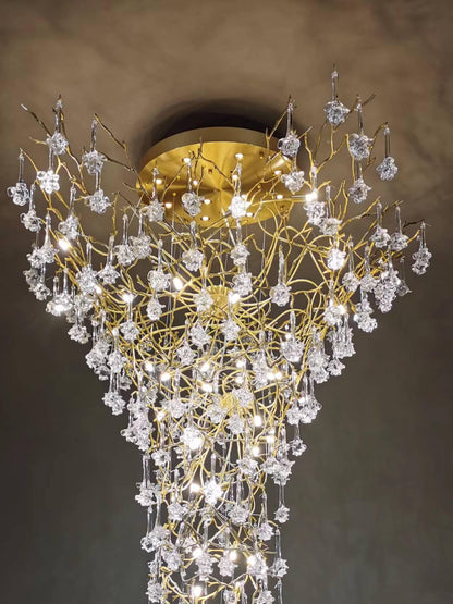 Tree Branch Staircase Chandelier - Rustic Design with Adjustable Heigh