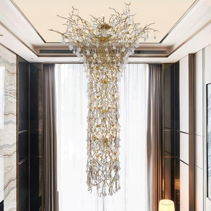 Tree Branch Staircase Chandelier - Rustic Design with Adjustable Heigh