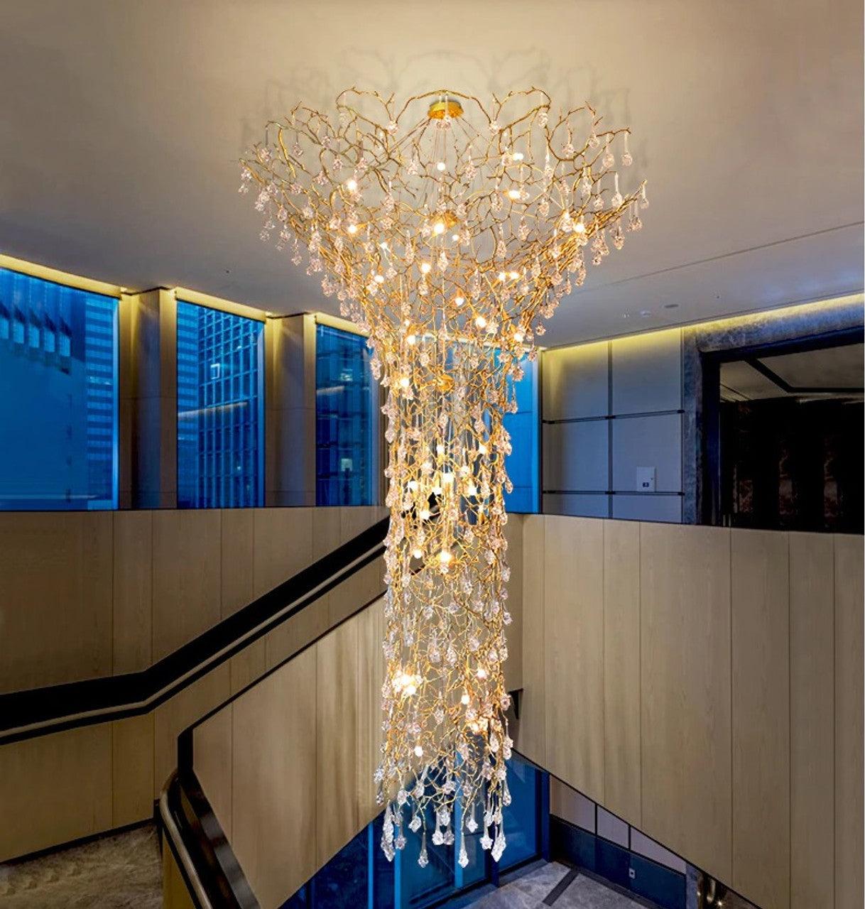 Tree Branch Staircase Chandelier - Rustic Design with Adjustable Heigh