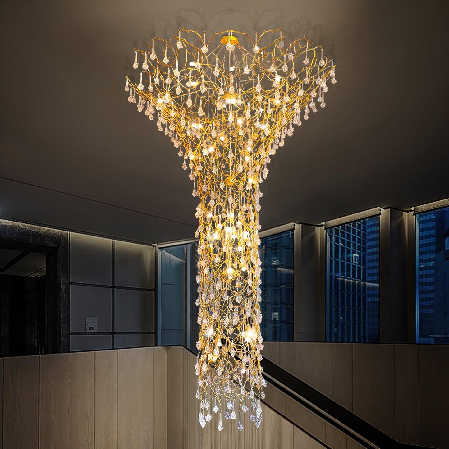 Tree Branch Staircase Chandelier - Rustic Design with Adjustable Heigh