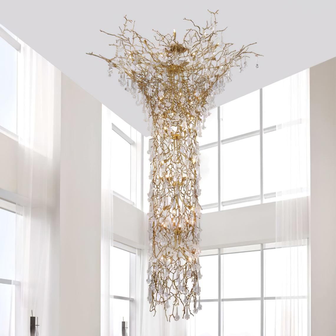Tree Branch Staircase Chandelier - Rustic Design with Adjustable Heigh
