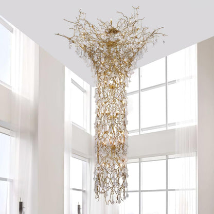 Tree Branch Staircase Chandelier - Rustic Design with Adjustable Heigh