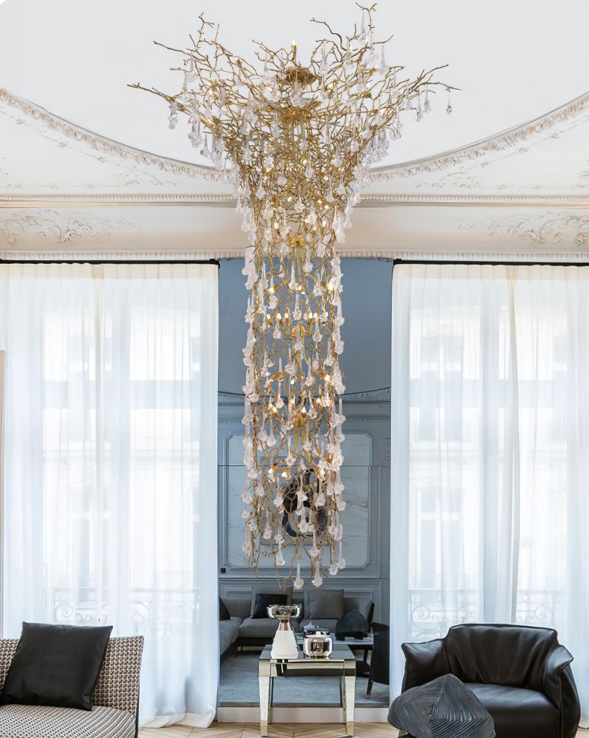 Tree Branch Staircase Chandelier - Rustic Design with Adjustable Heigh